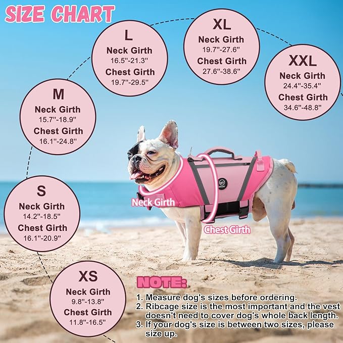 EMUST Dog Life Vests for Swimming, Adjustable Dog Life Jackets for Small Dogs with Hook & Loop, Reflective Dog Swim Vest with Quick-Release Buckles for Bulldogs, Dachshunds, Corgis, Pink, S