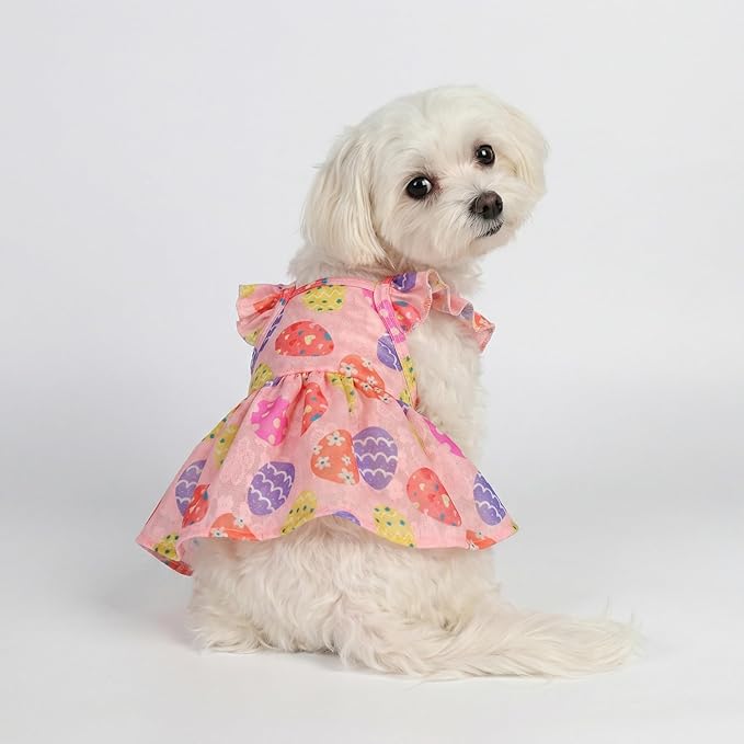Fitwarm Easter Egg Dog Dress, Holiday Dog Clothes for Small Dogs Girl, Pet Easter Outfit, Pink, Yellow, Purple, XXS