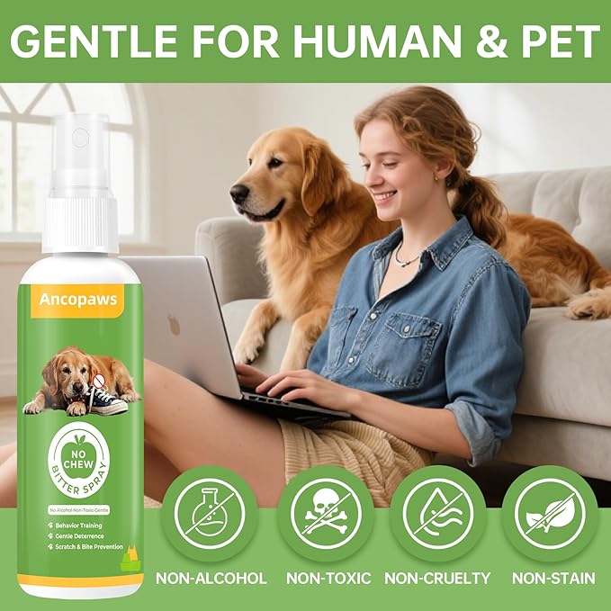 No Chew Spray for Dogs, Bitter Apple Spray for Dogs to Stop Chewing Licking Furniture, Shoes, Bandages & Plants, Safe Anti Chew Solution for Indoor & Outdoor Use, No Alcohol & Non-Toxic