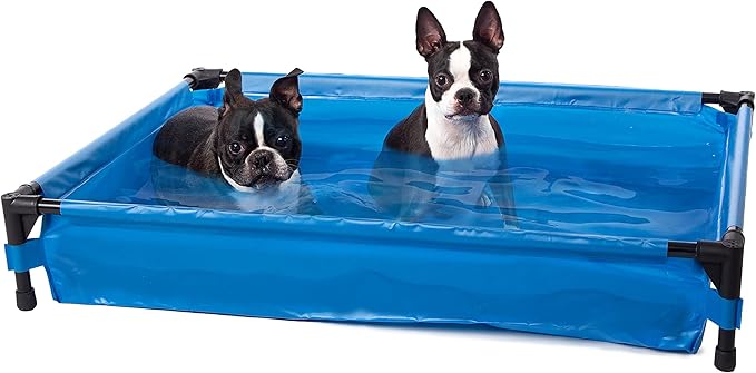 K&H Pet Products Portable Dog Pool & Pet Bath for Dogs and Puppies, Swimming Pool for Large Pets, Heavy Duty Liner with Metal Frame, Easy Drain Plug, Foldable - Large 42 X 30 X 7in Chill Blue