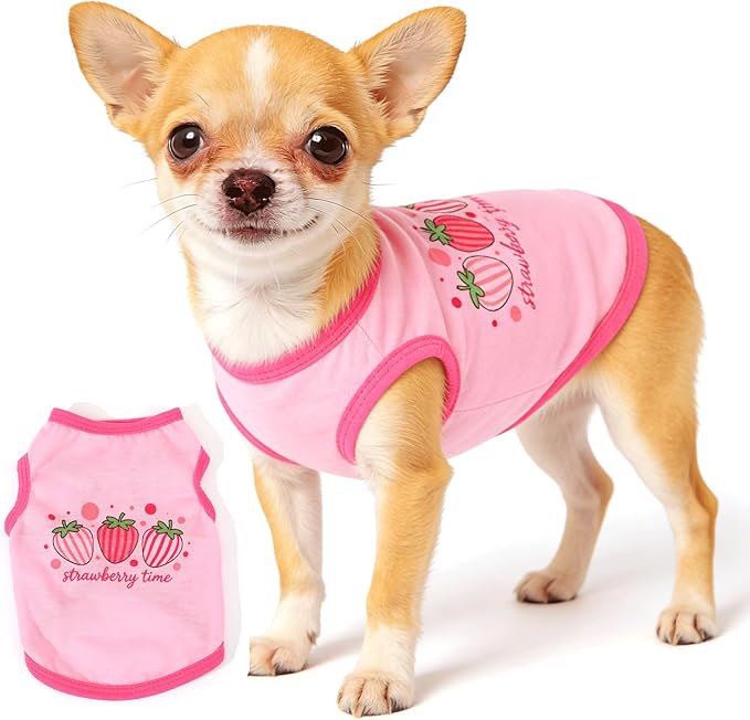 Dog Shirts, 3 Pack Girl Dog Clothes Cute Printed Puppy Clothes Sleeveless Outfits Pet T-Shirts Dog Clothes for Small Dogs Pet Apparel for Summer, Small (Pink,Rose,Purple)