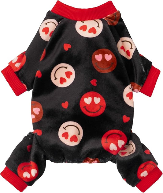 Fitwarm Hearts Eyes Smily Face Dog Pajamas, Cozy Valentines Outfit for Small Dogs Boy Girl, Festive Pet Clothes, Black, Red, XXL