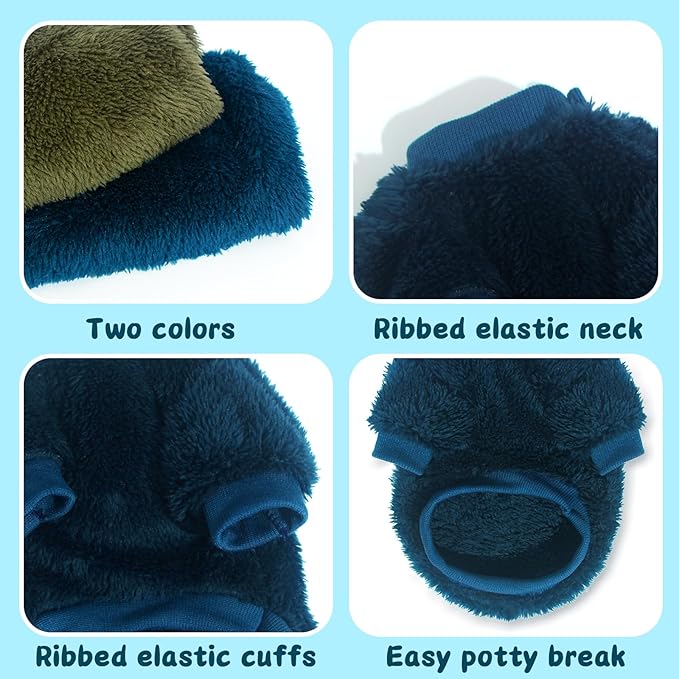 2 Pieces Dog Sweaters for Boy Fall Winter Warm Puppy Clothes Fleece Chihuahua Sweater Cute Clothes for Male Cat, Blue, Dark Green, Small