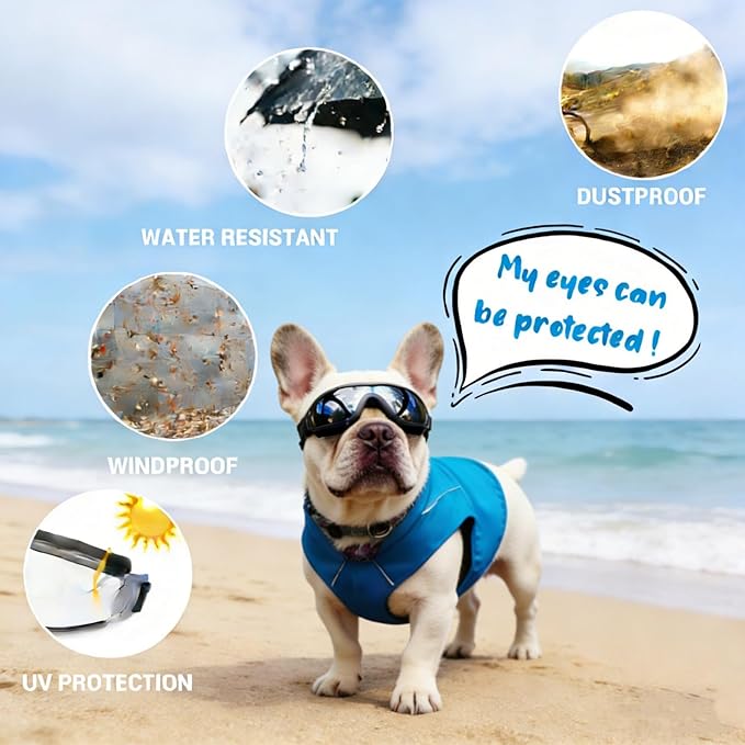 NAMSAN Dog Goggles Small to Medium Breed, Anti-UV Sunglasses for Dogs Medium Breeds, Windproof Driving Dog Eye Protection, Puppy Glasses with Elastic Straps, Adjustable, Black
