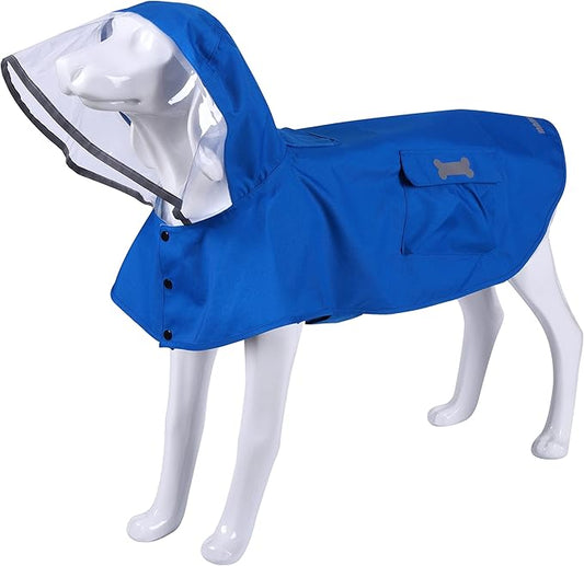 Waterproof Dog Raincoat, Adjustable Reflective Lightweight Pet Rain Clothes with Poncho Hood (X-Large, Blue)