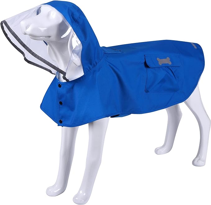 Waterproof Dog Raincoat, Adjustable Reflective Lightweight Pet Rain Clothes with Poncho Hood (Small, Blue)