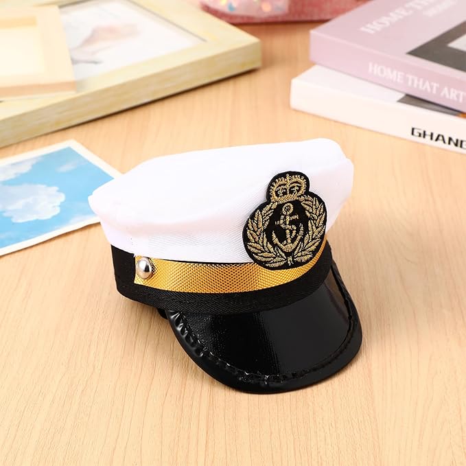 Amosfun Pet Captain's Hat Sailors Sea Captain White Hat Dog Cat Puppy Sailor Halloween Cosplay Costume 5.3 Inch