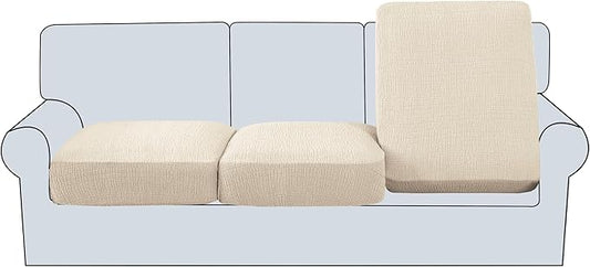 H.VERSAILTEX Jacquard Couch Cushion Covers High Stretch Sofa Covers for 3 Cushion Couch Furniture Protector Spandex Anti-Slip Soft Thickened Slipcovers Crizzle Pattern(3 Seat Covers, Ivory)