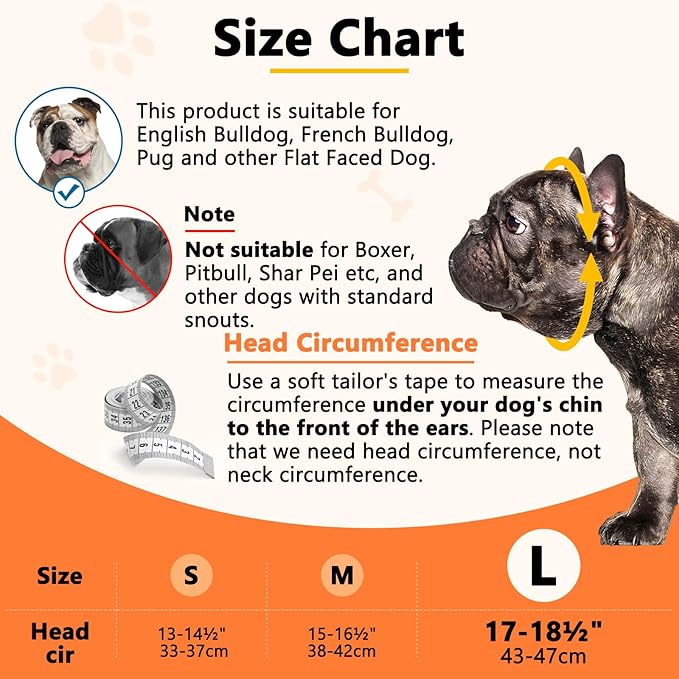 BARKLESS Short Snout Dog Muzzle, Soft Silicone Flat Faced Muzzle for French Bulldog Shih Tzu and Pug for Biting Chewing Licking and Grooming, Allows Panting