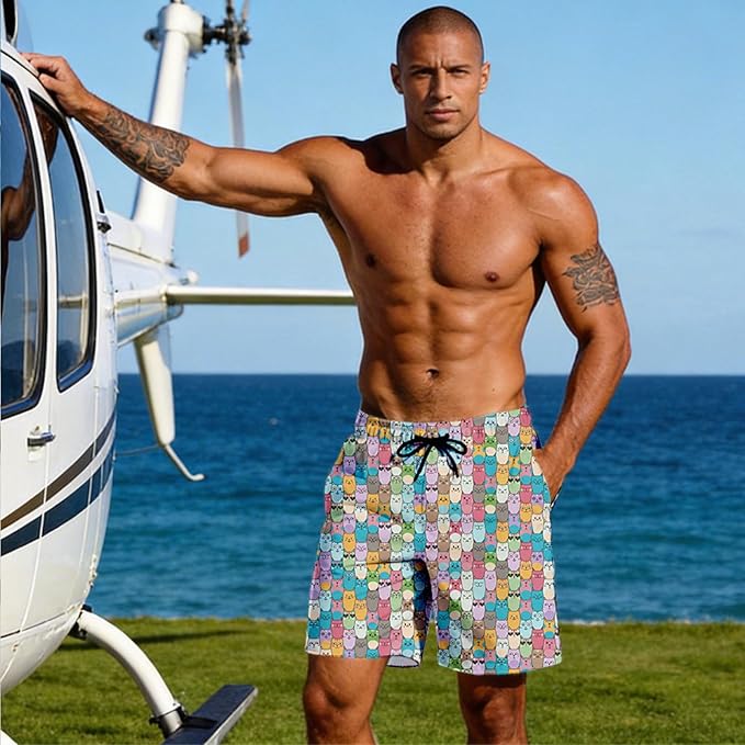 Mens Swim Trunks with Compression Liner Quick Dry Zipper Pocket Bathing