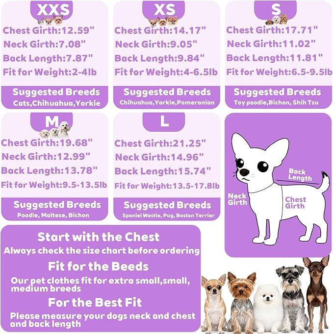 Small Dog Sweater Fleece Dog Pajamas Winter Warm Puppy Sweater Thermal Soft Puppy Pjs Coat Stretchy Jumpsuit Doggie Pet Clothes Outfits Cat Apparel (Purple, Small)