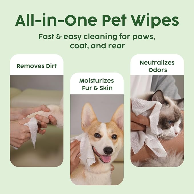 Bamboo Grooming Wipes - Calming Lavender Scented - Freshening Dog Cat Wipe - Gentle on Sensitive Skin - Thick & Durable for Paws, Coat & Bum - 100 Count