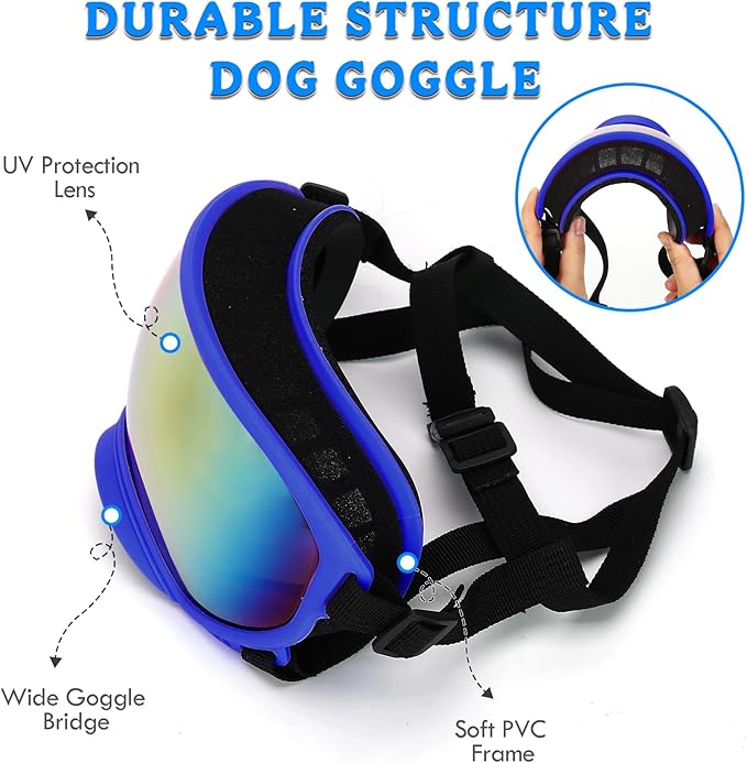 Large Dog Sunglasses Dog Goggles Pet Glasses Pet Eyewear with Adjustable Strap,Glasses for Medium Large Dog Swimming Skating Glasses UV Proof Windproof Dustproof