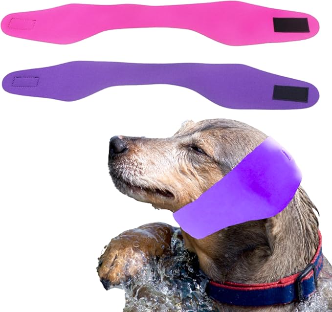 2pcs Dog Ear Covers for Swimming, Ear Protection for Dogs Bathing, Dog Bath Supplies, Ears Wrap for Dogs, Waterproof Ears Covers Swimming Cap, Adjustable Shower Cap, Puppy Swim Cap (Purple, Pink, M)