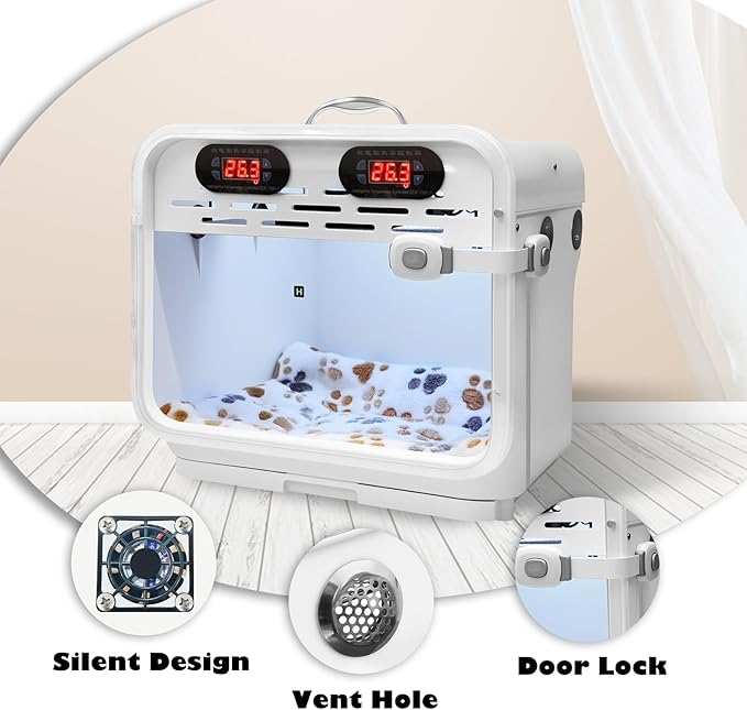 Intelligent Constant Temperature Puppy Incubator - Portable Pet Brooder for Puppies, Kittens, Birds & Small Mammals, Quiet Air-Warming Kitten Incubator with Dual Thermostat Control
