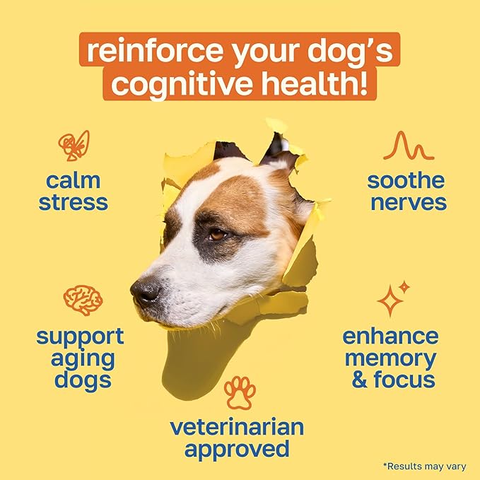 Happy Paws Cognitive Taurine Supplement for Dogs, Soft Chews with Spirulina, CoQ10 & Vitamins B1, B3, B12, Senior Dog Vitamins That Support Cognitive Function, Memory and Focus,