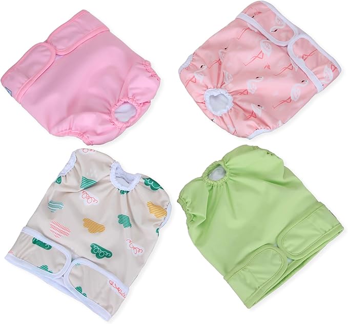 Teamoy Female Dog Diapers for Heat 4-Pack, Reusable Dog Period Diaper Wraps for Incontinence, Training & Housebreaking,M