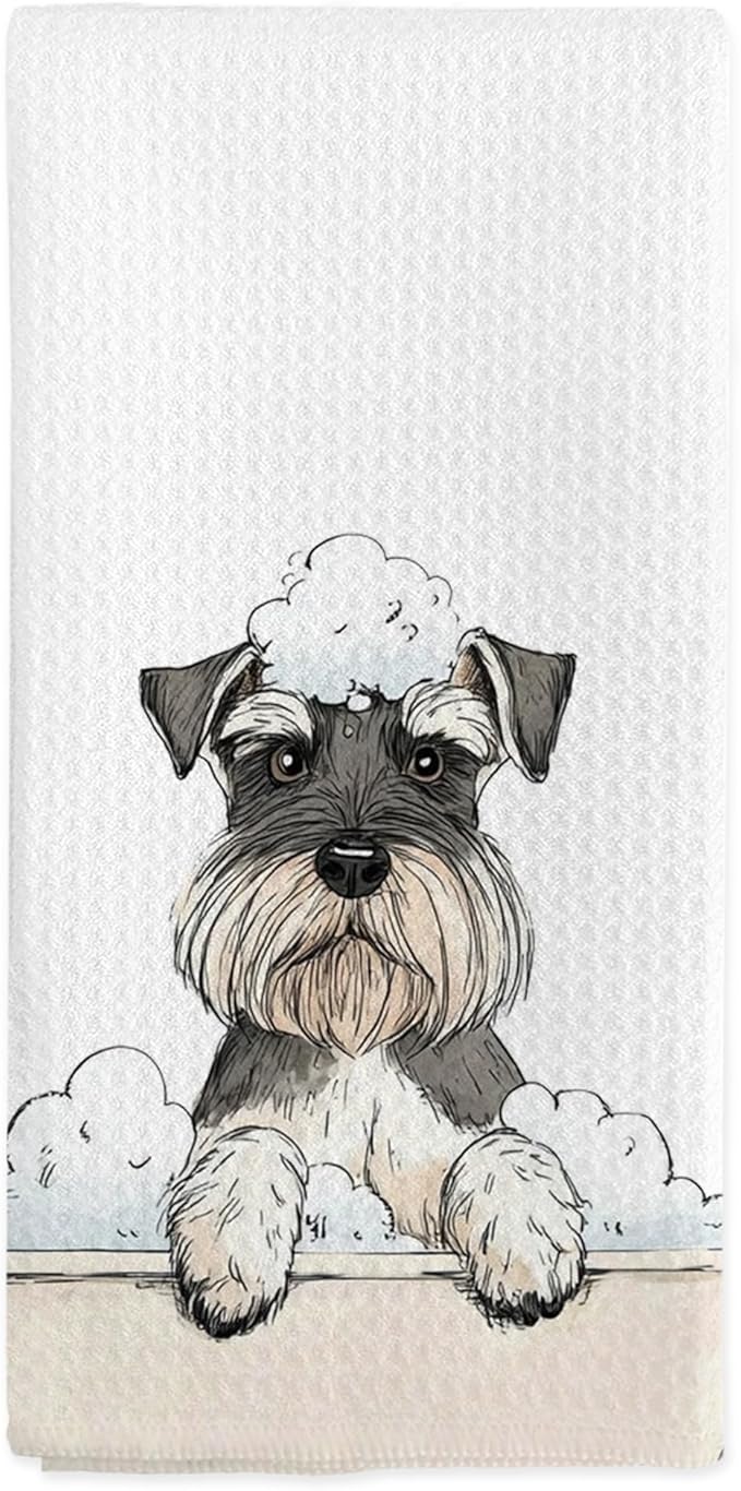 Funny Schnauzer Dog Bathroom Hand Towels, Schnauzers Gifts for Women, Mini Schnauzer Dish Tea Towels, Miniature Schnauzers Dog in Bathtub Hand Towel for Toilet Kitchen Restroom Decor, 16x24In