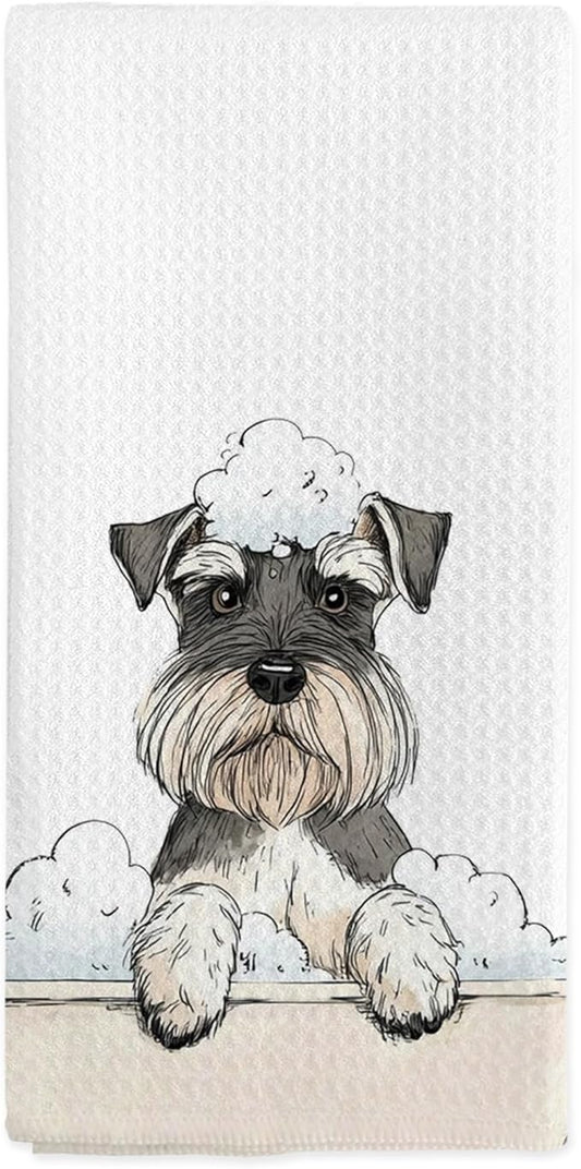 Funny Schnauzer Dog Bathroom Hand Towels, Schnauzers Gifts for Women, Mini Schnauzer Dish Tea Towels, Miniature Schnauzers Dog in Bathtub Hand Towel for Toilet Kitchen Restroom Decor, 16x24In