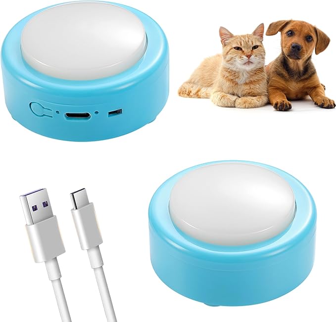 Talking Buttons for Cats & Small Dogs (2-Pack Starter Kit) - Rechargeable Voice Recording Button for Pet Communication, No Batteries Needed, Easy Press for Beginners, 24S Clear Playback, Blue