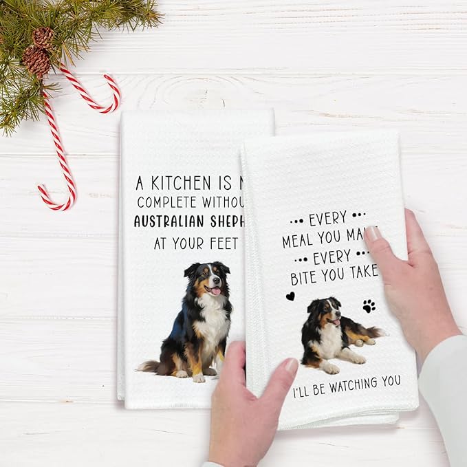 Funny Australian Shepherd Dish Towels for Kitchen Sets of 2, Gifts for Dog Lover, Drying Cloth Tea Towel Hand Towels for Cooking Baking Bathroom Decor, 16 x 24 Inch -06