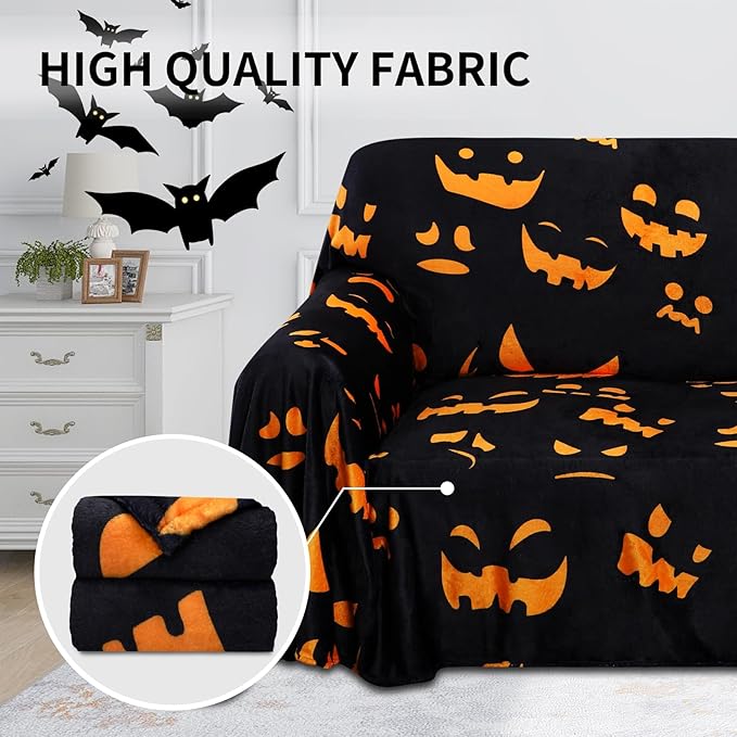 Easy-Going 80X118 inches Halloween Loveseat Sofa Cover, Jacquard Velvet Couch Slipcover for 2 Cushion Couch, L Shape Sectional Covers for Dogs, Washable Sofa Blanket, Furniture Protector