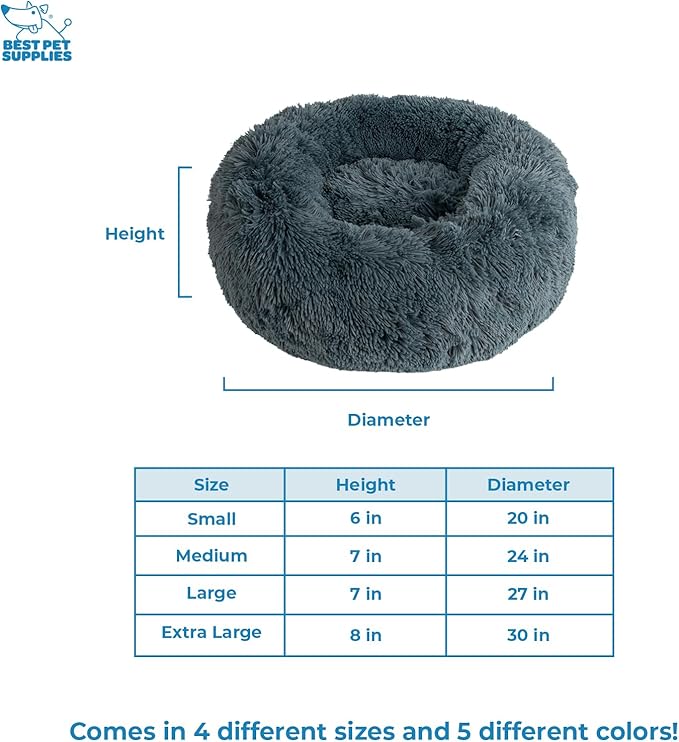 Best Pet Supplies Round Calming Dog Bed for Small, Medium & Large Dogs, Plush Donut Cuddler Pet Bed w/Raised Rim for Head, Neck Support, Anti-Slip Bottom Washable Bed - Gray, 27 x 27 x 7.5