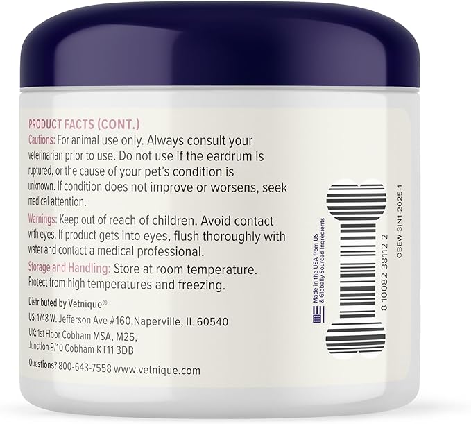 Vetnique Oticbliss Cat & Dog Ear Wipes - Dog Ear Infection Treatment or Dog Ear Cleaner Wipes for Dirty, Waxy, Smelly Dog Ears, Odor Control with Aloe Vera & Salicylic Acid (Medicated Ear Wipes)