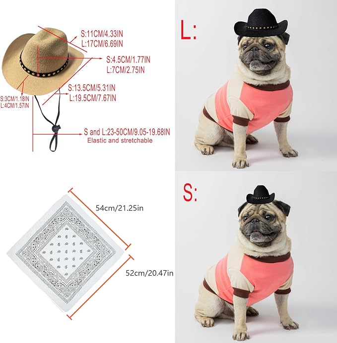 Dog Cowboy Hat Cat Cowboy Hat Mini Cowboy Hat for Dogs Cat Pet Cowboy Costume with Bandana Scarf Holiday Halloween Pet Party Decoration (Khaki, Large)