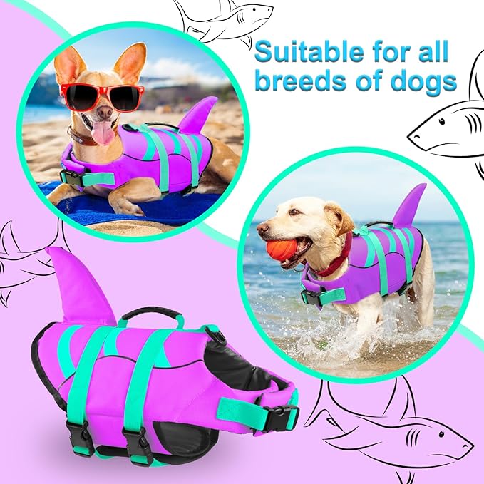 Fragralley Shark Dog Life Jacket, Easy to Put on Dog Life Vest for Swimming and Boating, Vibrant & Adjustable Dog Life Preservers for Small Medium Large Dogs, Suit to Swim, Fish, Beach, Surfing