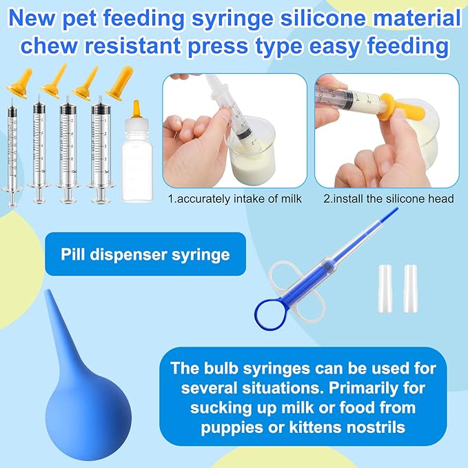Silkfly 51pcs Puppy Kitten Whelping Kit Includes Whelping Collars Record Keeping Charts Bulb Aspirator Cord Clamps Feeding Nipple Bottle Scissors Stethoscope Towel Pill Dispenser for Newborn Pet