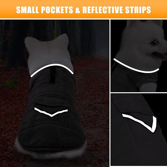 iBuddy Dog Winter Jacket for Small Dogs, Easy on Dog Fleece Snow Coat Velcro Waterproof Pet Puffer Clothes with Harness Hole Adjustable Reflective Quilted Pet Cold Weather Vest Wind-Poof for Boy Male