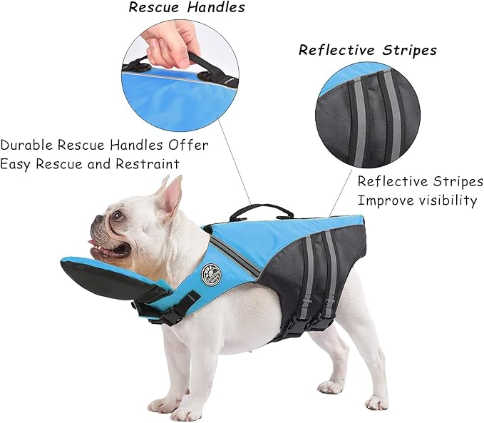 Dog Life Jacket, French Bulldog Life Vest for Swimming Boating, Dog Swim Vest with Chin Float and Rescue Handle, High Flotation Puppy Life Jackets (Chest Girth: 17" to 30", Weight: 17" to 28" LB)