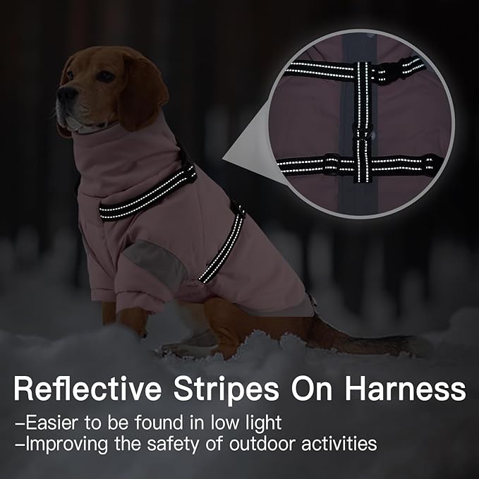 Dog Winter Coat with Adjustable Reflective Harness Built in -M | Turtleneck Water-Repellent Coats with Sleeves for Small Dogs Boy,Cold Weather Coats,Warm Jacket for Schnauzer (Light Pink)