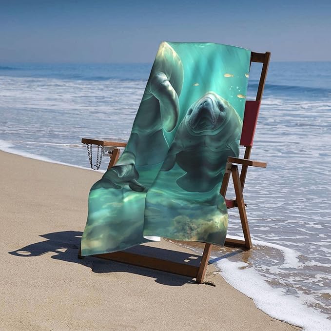 Manatee Beach Towel Animal Sand-Free Microfiber Bath Towel Ultra Soft Quick Dry Pool Towel Absorbent Towel Lightweight Towel Gifts for Outdoor Bathroom Swimming Decor 31inx51in