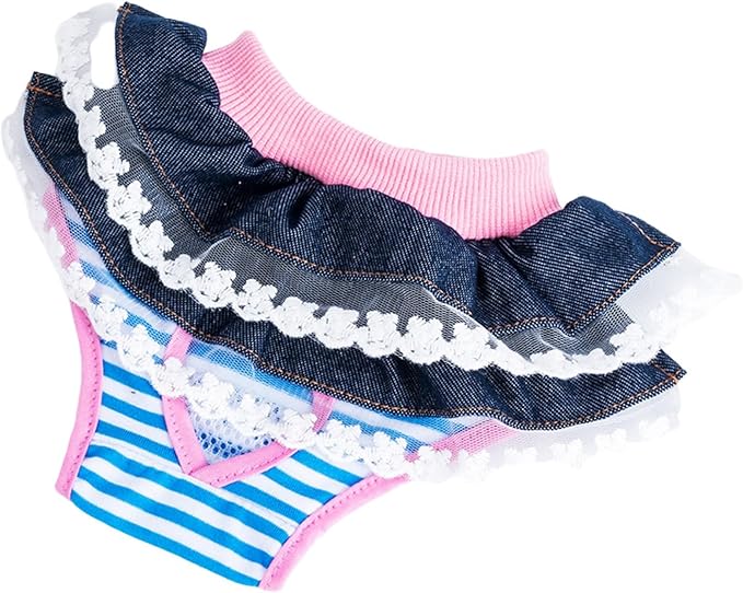 Dog Diapers Female in Heat Reusable Washable Pet Sanitary Panties Absorbent Leak-Proof Design with Tail Hole Denim Blue Large