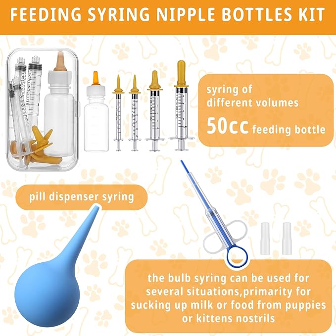 57 Pcs Puppy Kitten Whelping Supplies Whelping Kit for Puppies Birth Dog Kitten Bottle Feeding Kit for New Born Puppy Supplies Include Feeding Tube Etc(31" in Diameter)