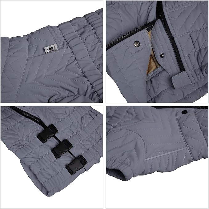 Lovelonglong Warm Dog Coat Double Layers Dog Vest, 4 Legs Covered Windproof Waterproof Reflective Warm Dog Vest Outdoor Skating Dog Costume for Corgis Dachshund Dog Gray D-S