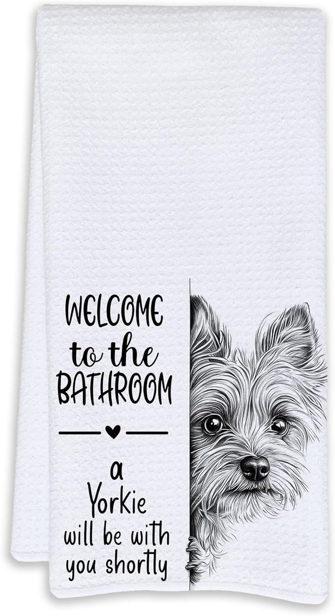 Cabana Bro Funny Yorkie Bathroom Hand Towels, Gifts for Yorkie Lovers, Yorkshire Terrier Gifts Decorative Hand Towels for Kids Guest Bathroom Washroom Half Bath, 16x24 Inch