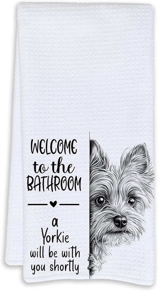 Cabana Bro Funny Yorkie Bathroom Hand Towels, Gifts for Yorkie Lovers, Yorkshire Terrier Gifts Decorative Hand Towels for Kids Guest Bathroom Washroom Half Bath, 16x24 Inch