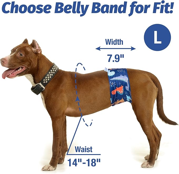 Pet Soft Dog Belly Band - 3 Packs Reusable Dog Diapers Male Doggy Diapers Wraps - Washable Dogs Belly Bands for Male Dogs (Dino, L)