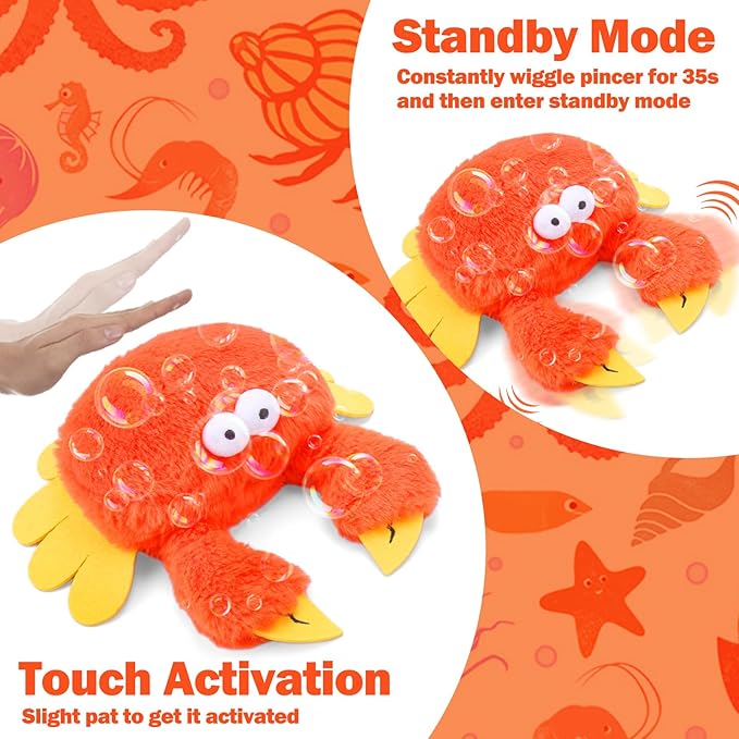 Mity rain Interactive Dog Toys, Crab Dog Toy That Wiggle Pinchers, Dog Toys to Keep Them Busy, Touch Activated for Small/Medium/Large Puppy Enrichment, Rechargeable Pet Toy Plush, Squeaky Dog Toy