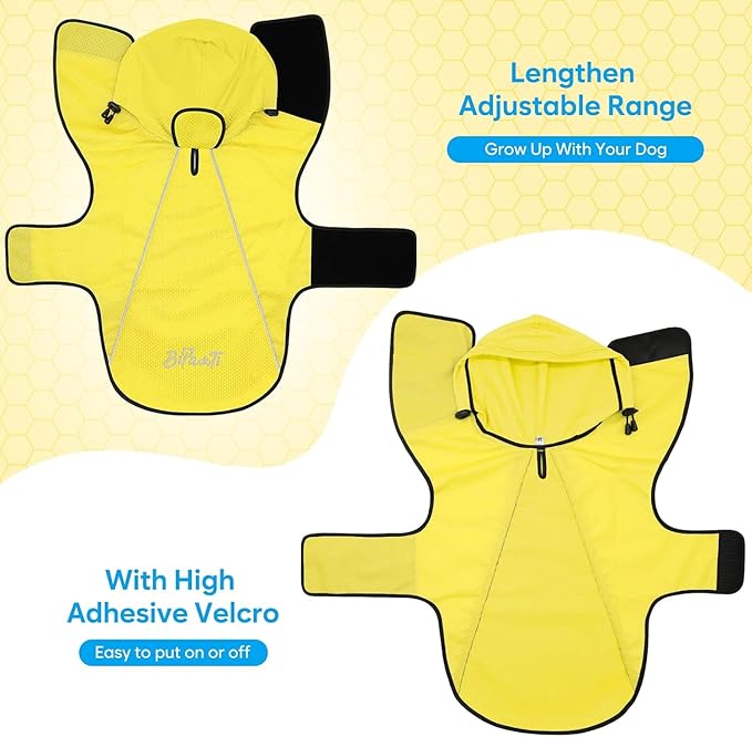 BiPawTi Dog Rain Jackets for Large Dogs, Waterproof Raincoat for Dog, Lightweight Reflective Safety Pet Rain Coats with Hood/Leash Hole/Reflective Strip - Yellow, L