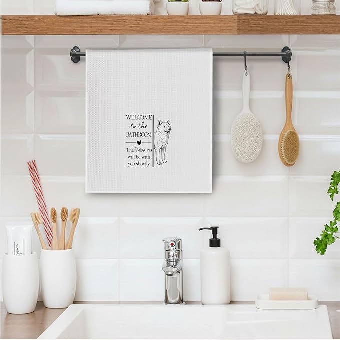 Shiba Inu Gifts Bathroom Hand Towels, Shiba Inu Dog Owner Lovers Gifts for Women, Funny Dog Decorative Hand Towel for Bathroom Kitchen Decor, 16x24 Inch