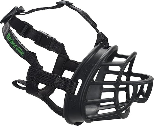 Baskerville ULTRA Muzzle - Patented Humane Design, Breathable, Dog can Pant and Drink, Adjustable, Padded, Training Muzzle for Medium-sized Dogs, Prevents Biting, Wildlife Scavenging (Size 4, Black)