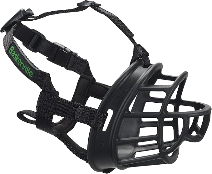 Baskerville ULTRA Muzzle - Patented Humane Design, Breathable, Dog can Pant and Drink, Adjustable, Padded, Dog Training Muzzle for Large Dogs, Prevents Biting, Wildlife Scavenging (Size 5, Black)
