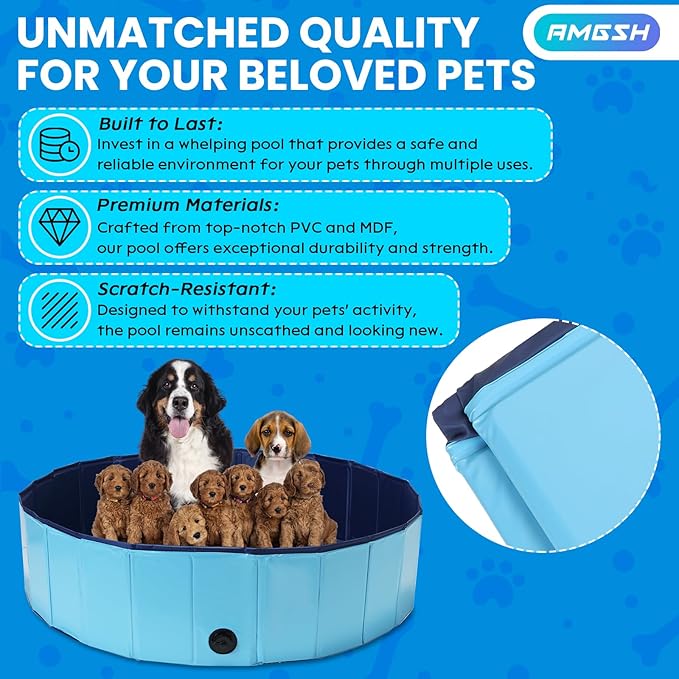 Large Dog Whelping Box, 47.2” Dia. × 11.8”H Foldable Birthing Pool for Dogs, Puppies, Poartable Plastic Swimming Pool & Bath Tub for Dogs, 120cm × 30cm