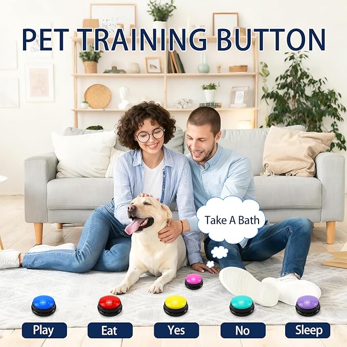 6 Pack Voice Recording Button, Dog Buttons for Communication Pet Training Buzzer, 30 Second Record & Playback for Pet, Office, Home - 6 Color