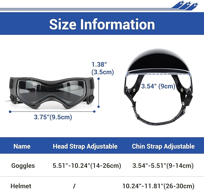 PETLESO Extra Small Dog Helmet and Dog Goggles Set, XS Pet Safety Hat with Ear Holes, Anti-UV Pet Sunglasses, Head & Eyes Protection for Puppy and Adult Cats, Black
