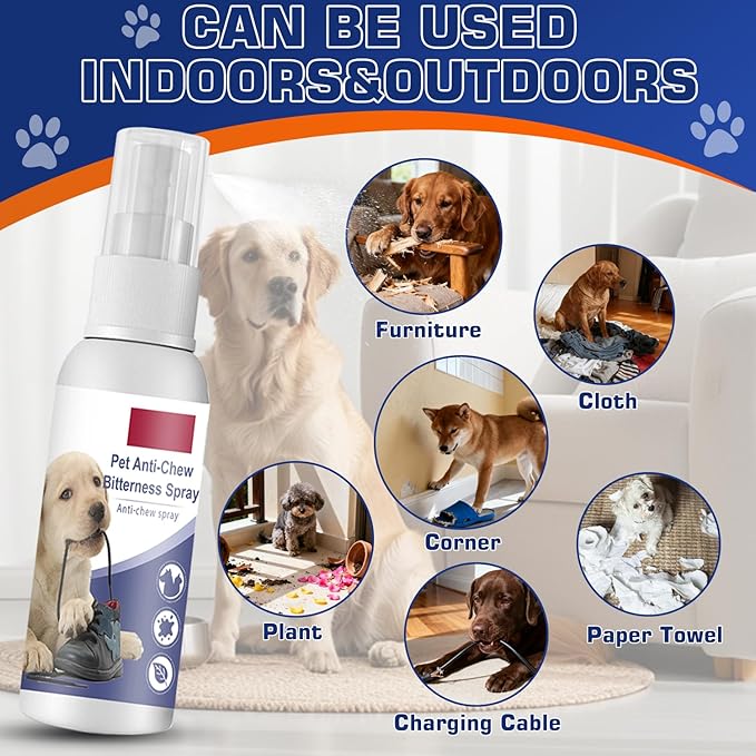 Anti-Chew Bitter Dog Spray, Natural Ingredients No Chew Spray for Dogs, No More Marking Stops Barking, Nibble, Jumping Up, Food Stealing, Anti Chew Spray for Dogs and Cats, Protect Your Furniture